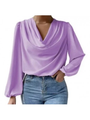 Solid purple cowl neck loose blouse 