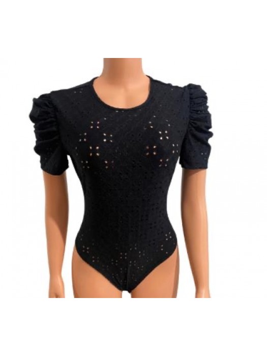 Hollow out black body suit camisole 