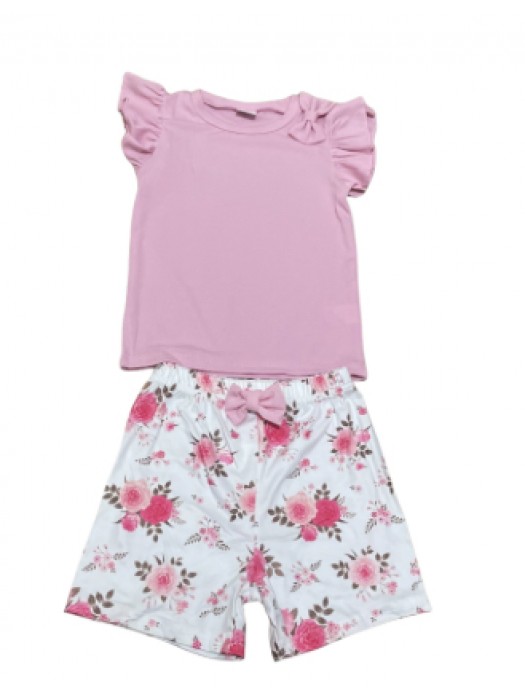 Girls pink floral two-piece set