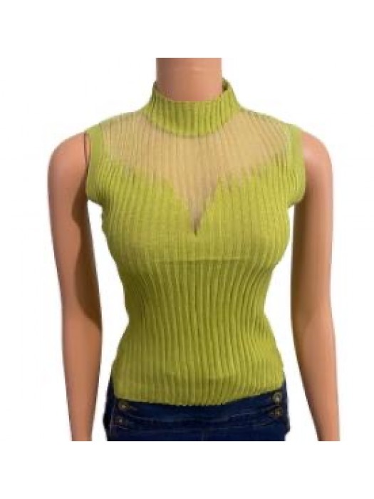  Corporate solid lime green hollow lace turtleneck inner camisole 