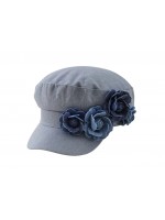 Light blue floral denim beret