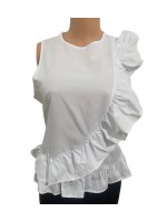 Solid white ruffled casual blouse 