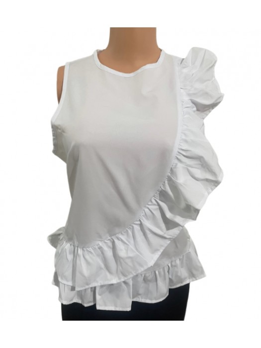 Solid white ruffled casual blouse 