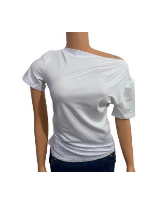 Corporate white slanted neck tank blouse 