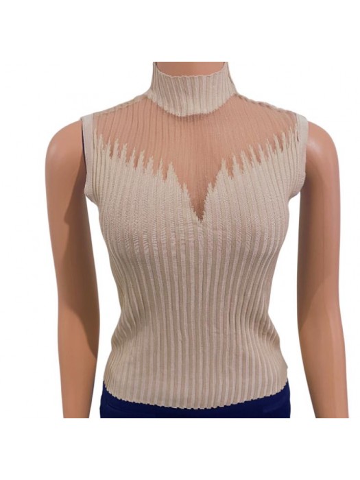 Corporate solid khaki colour hollow lace turtleneck inner camisole 