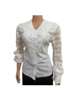 White hollow lace long sleeved shirt