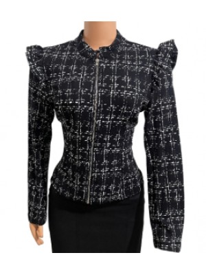 Elegant long sleeved ruffled shoulder blazer