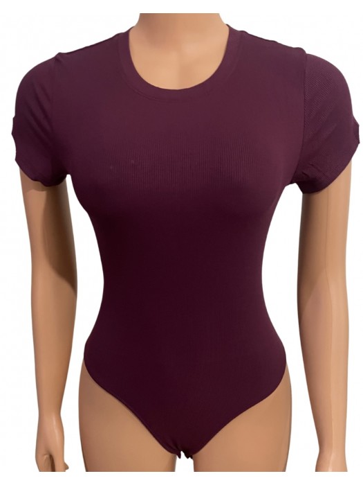 Burgundy short sleeved round neck bodysuit 