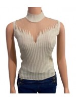 Corporate solid beige hollow lace turtleneck camisole 