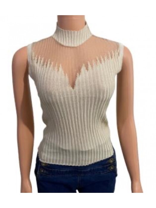 Corporate solid beige hollow lace turtleneck camisole 