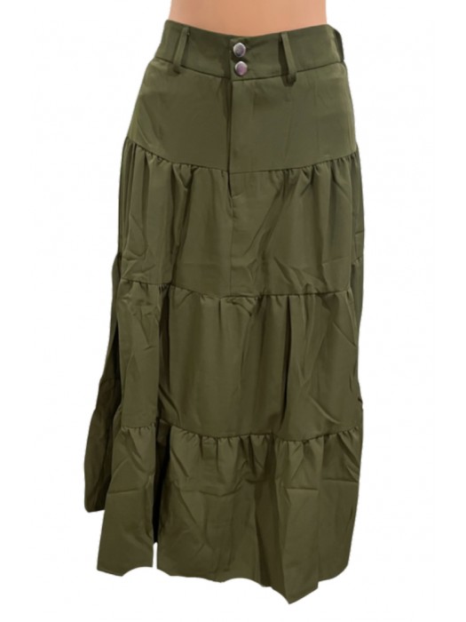 Women solid green gathered skirt