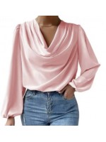 Solid pink cowl neck loose blouse