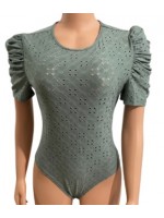 Hollow out green lace body suit camisole 