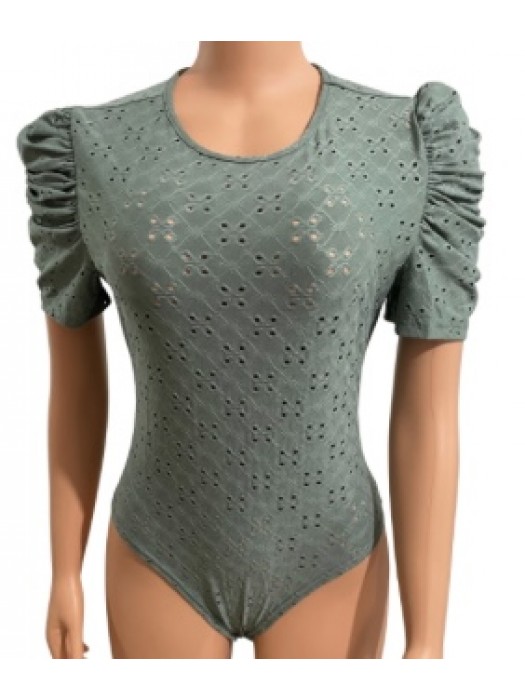 Hollow out green lace body suit camisole 