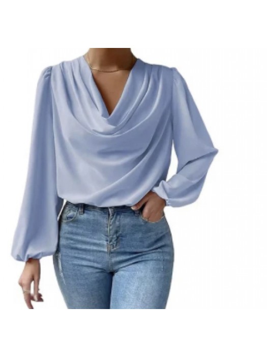 Solid cowl neck loose blouse 