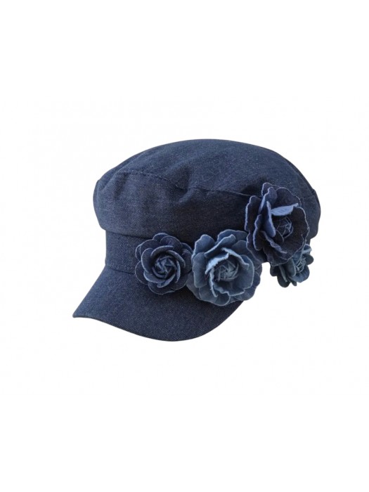 Dark blue floral Denim beret 