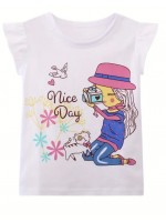 Girls white short sleeved casual T-shirt
