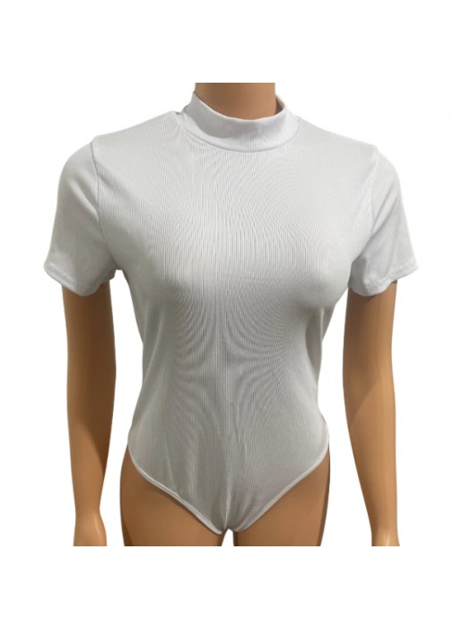 White ribbed turtleneck body suit