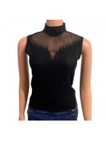 Corporate solid black hollow lace turtleneck inner camisole 