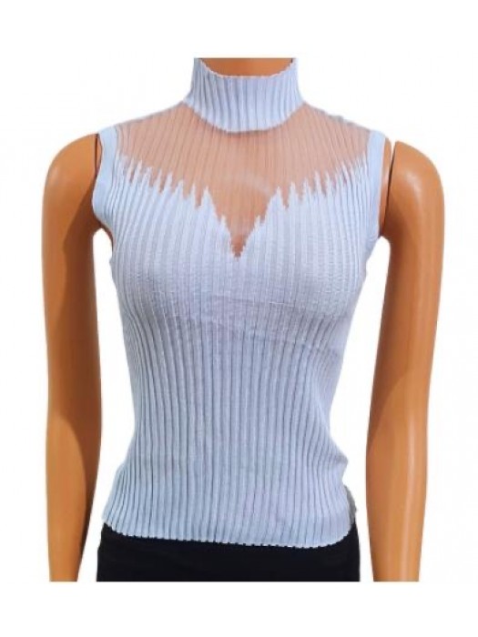 Corporate solid light blue hollow lace turtleneck inner camisole 