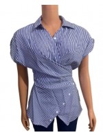 Corporate asymmetrical striped blue short sleeve 