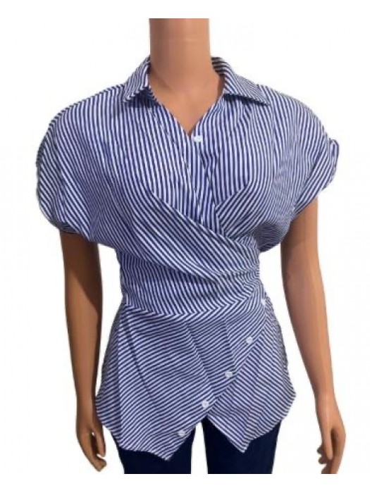 Corporate asymmetrical striped blue short sleeve 