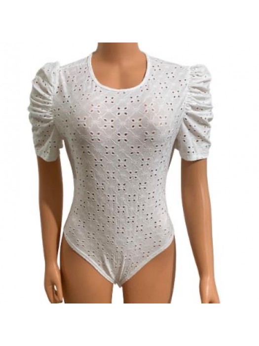 Hollow out white lace body suit camisole 