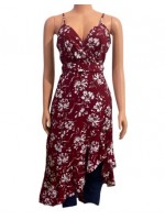 Red sleeveless ruffled printed floral midi dress 